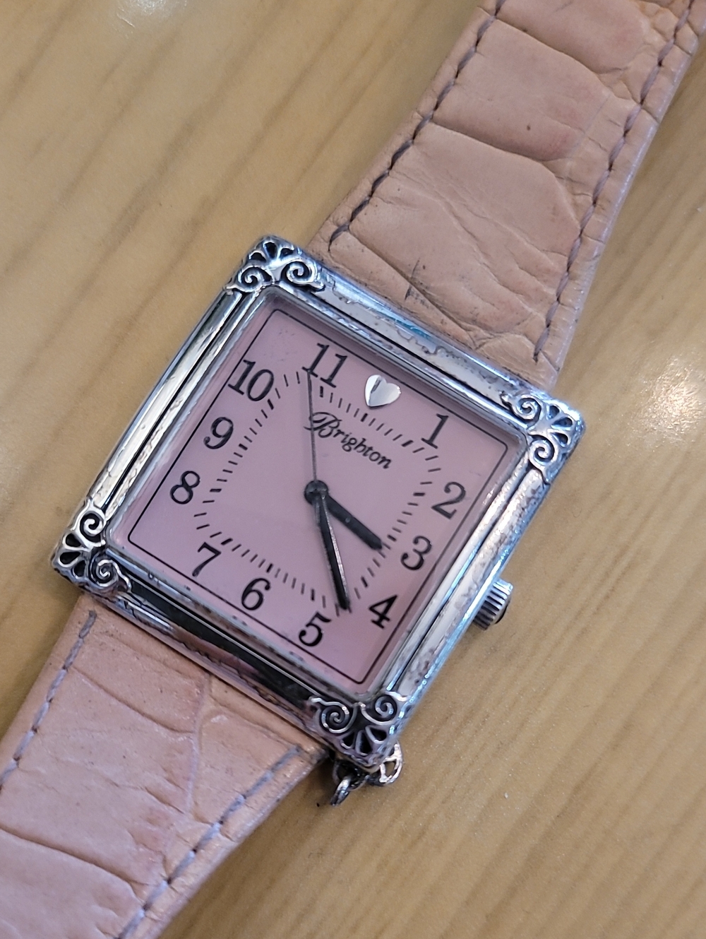 Brighton Pink Dial Watch with Ornate Silver-Tone Case ST. MORITZ
